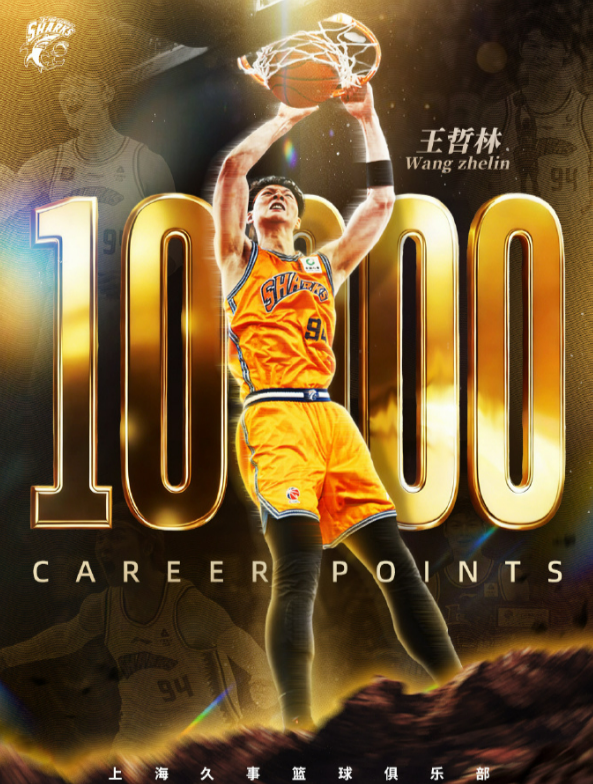 博鱼电竞平台-32岁王哲林CBA生涯总得分突破10000分，成为CBA历史第六位“万分先生”，上海队官博祝贺：大王，模子！